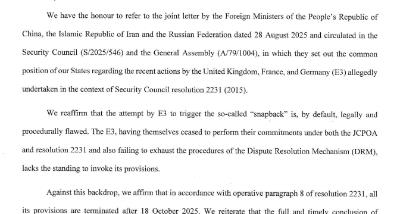 Iran Russia China affirm termination of Resolution 2231